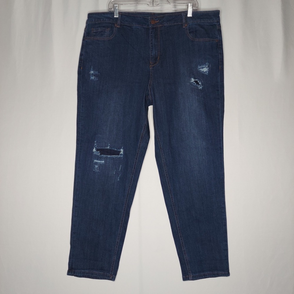 Avenue Denim Girlfriend Jeans Womens 22 Average Patchwork Distressed Pocket...